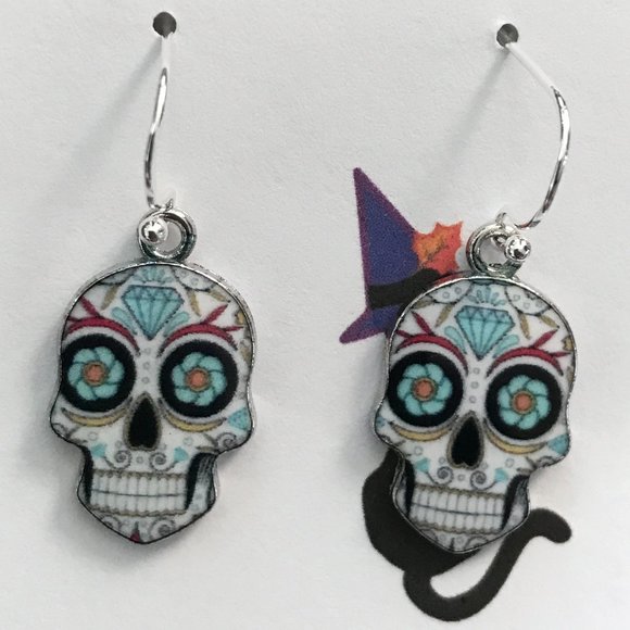 Sugar Skull Sterling Silver Earrings - Picture 1 of 2